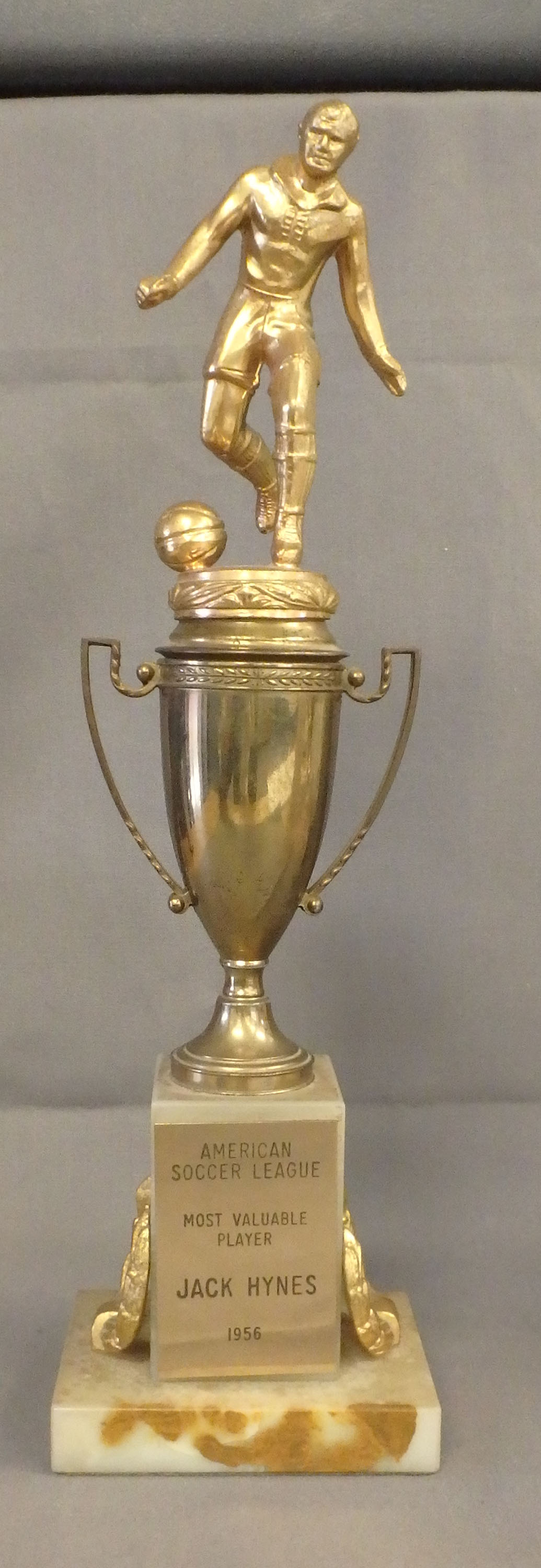 Jack Hynes’ 1956 American Soccer League Most Valuable Player trophy.