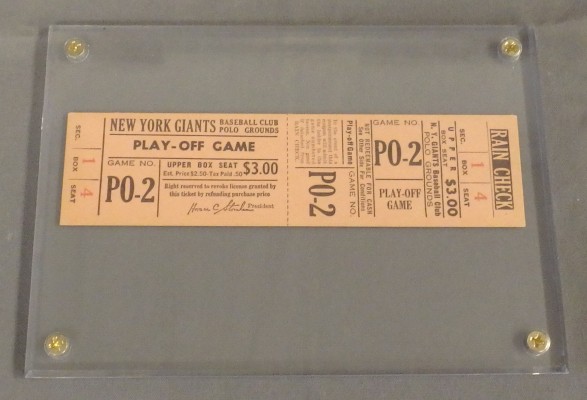 Unused ticket to the deciding game of the Dodger-Giant National League playoff, Oct. 3, 1951.